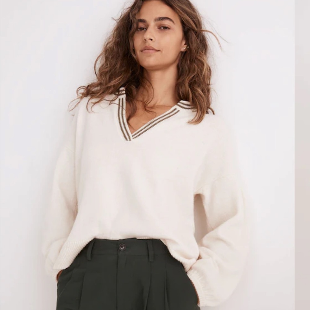 Madewell Wiltshire V Neck Pullover Balloon Sleeve Sweater Cream‎ Green Size S - Picture 8 of 8